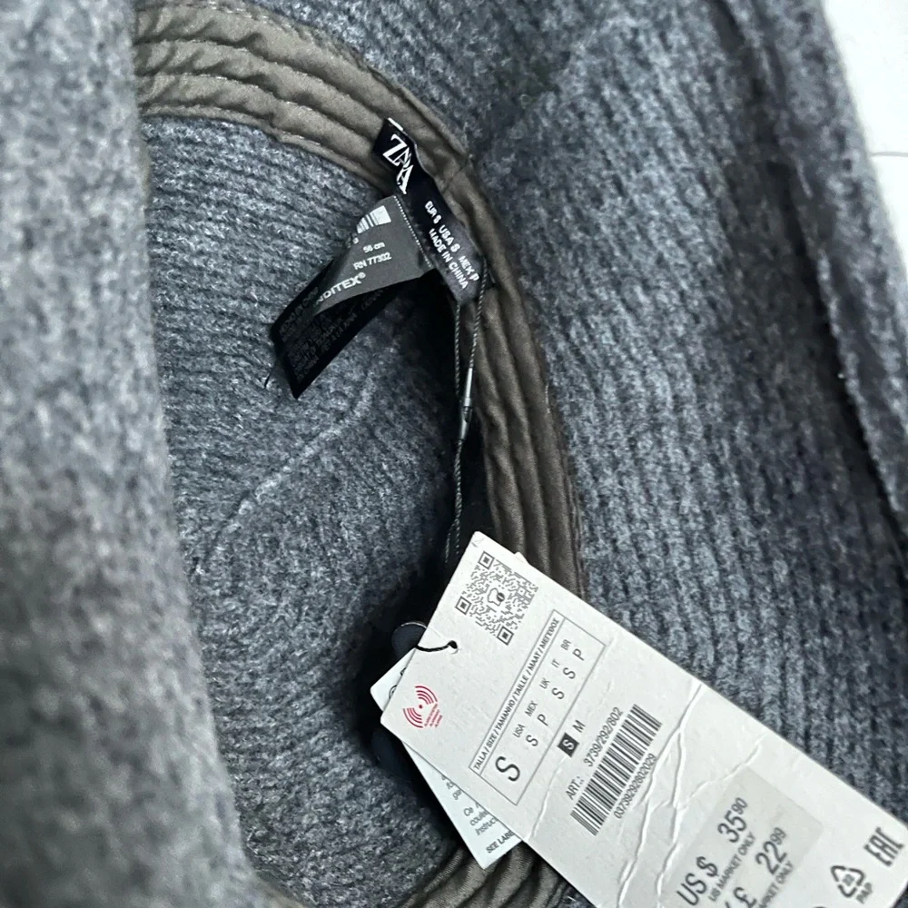 ZARA NWT Gray Charcoal Wool Ribbed Knit Hat size S - Picture 3 of 4